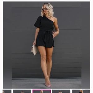 DONNA ONE SHOULDER FRONT TIE ROMPER - BLACK